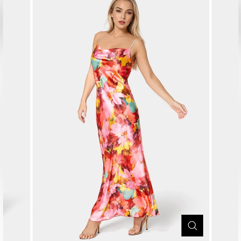 bebe Floral Satin Maxi Dress long NWT